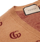 GUCCI - Slim-Fit Logo-Jacquard Wool Sweater - Brown