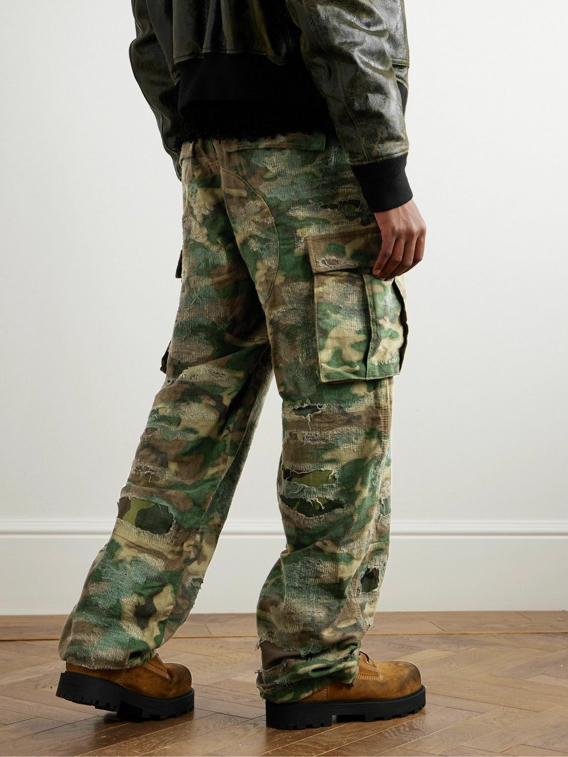 Givenchy Straight-Leg Distressed Camouflage-Print Cotton Cargo