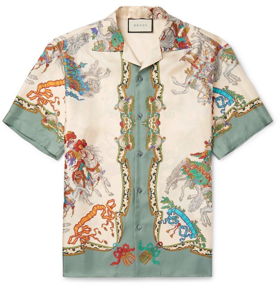 GUCCI Camp-Collar Printed Silk-Twill Shirt for Men