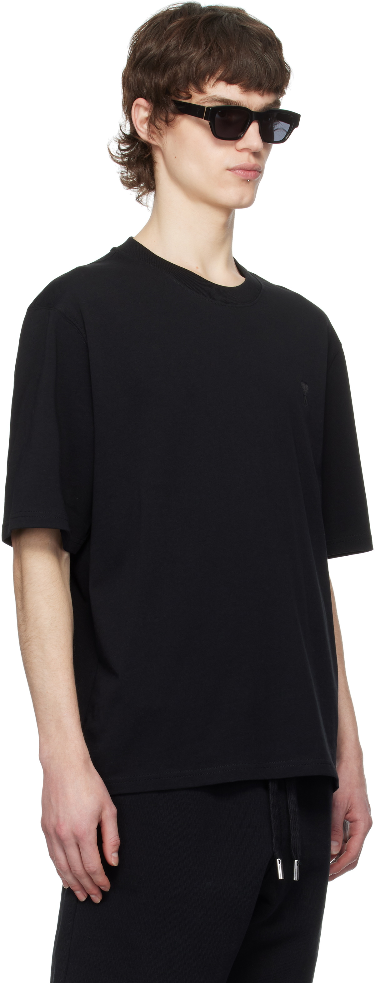 AMI Paris Black Cotton Tonal Ami de Coeur T-shirt