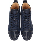 Christian Louboutin Navy Canvas Lou Spikes Orlato High-Top Sneakers