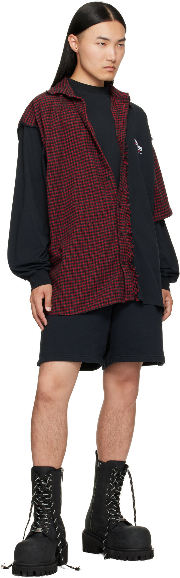 Balenciaga Red & Black Check Patched Shirt