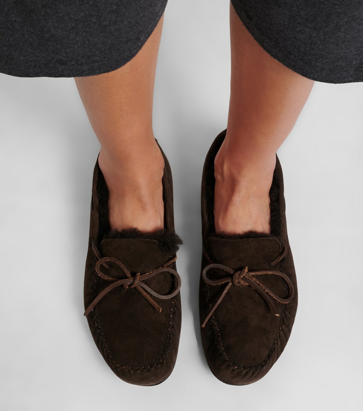 The Row Lucca shearling-trimmed suede boat shoes