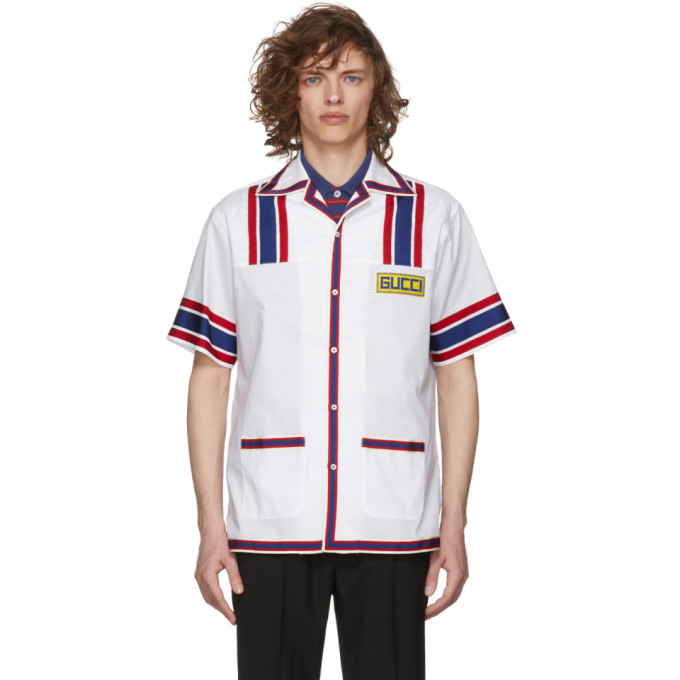 Photo: Gucci White Retro Logo Patch Bowling Shirt