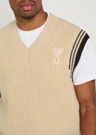 Ami Paris Logo-appliquéd Wool-blend Vest Cream