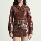 Diesel Women's L-Egend Patent Cropped Jacket with Belt in Burgundy