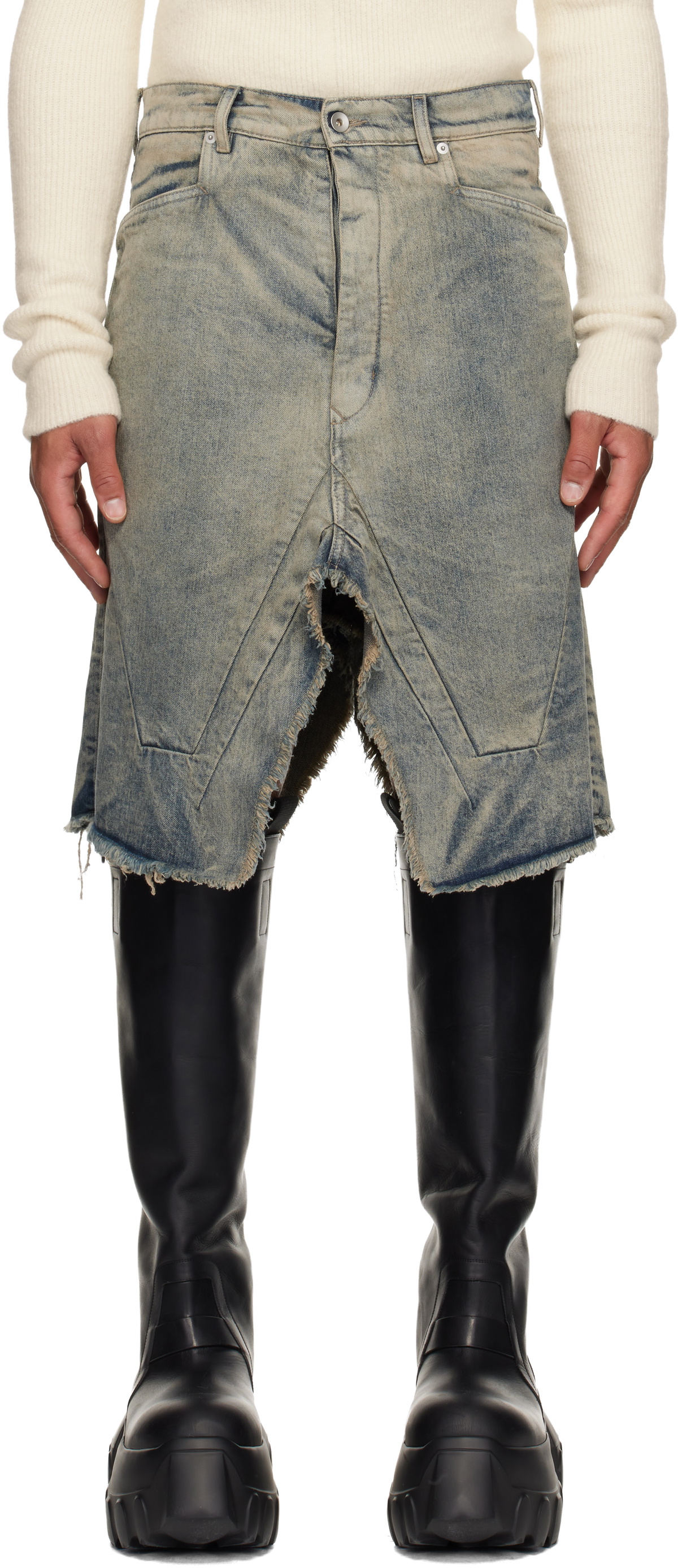 Rick Owens Blue Concordians Slivered Denim Midi Skirt