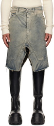 Rick Owens Blue Concordians Slivered Denim Midi Skirt