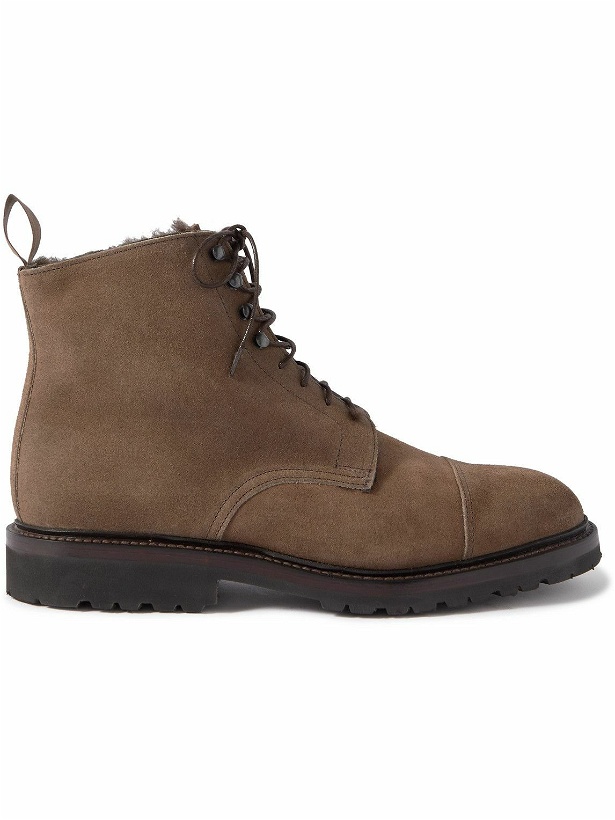Photo: George Cleverley - Taron 2 Shearling-Lined Leather-Trimmed Waxed-Suede Boots - Brown