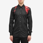 Alexander McQueen Men's Waxed Floral Print Harness Shirt in Black