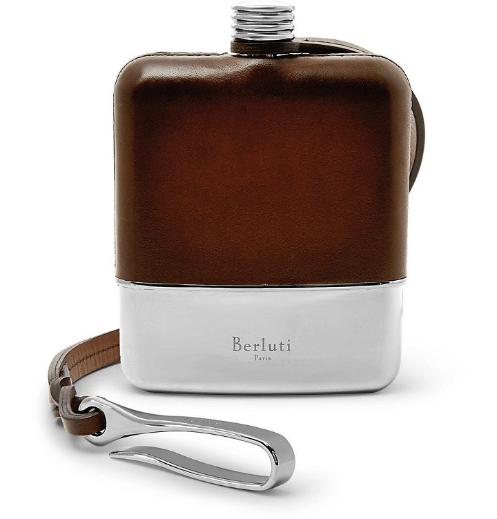 Photo: Berluti - Venezia Leather and Sterling Silver Flask - Brown