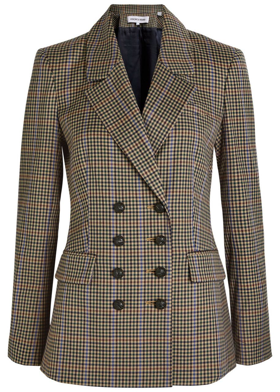 Veronica Beard Claude Dicky Plaid Stretch-wool Blazer Brown