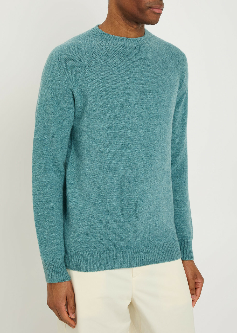 Sunspel Melangé Wool Jumper Light Blue