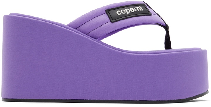 Photo: Coperni SSENSE Exclusive Purple Branded Wedge Sandals