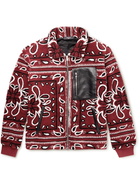 AMIRI - Leather-Trimmed Bandana-Print Fleece Jacket - Burgundy