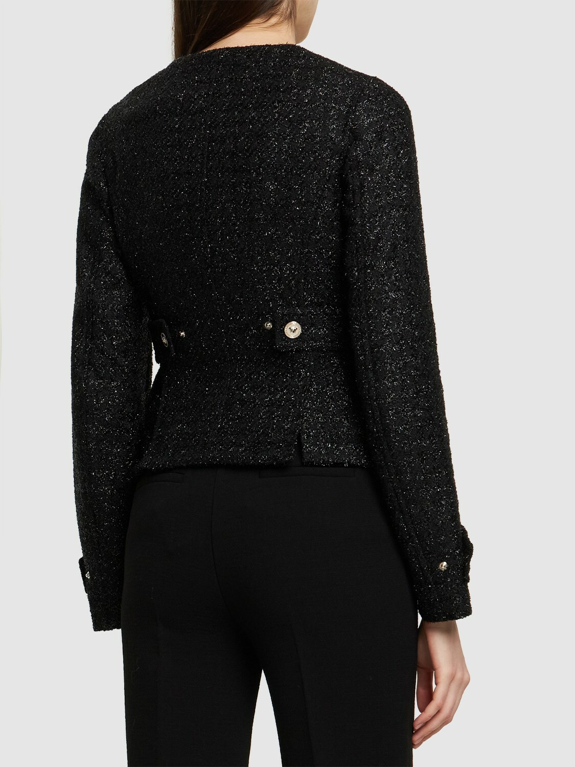 VERSACE - Lurex Tweed Collarless Jacket Versace