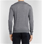 Berluti - Leather-Trimmed Fine-Knit Cashmere and Silk-Blend Sweater - Gray