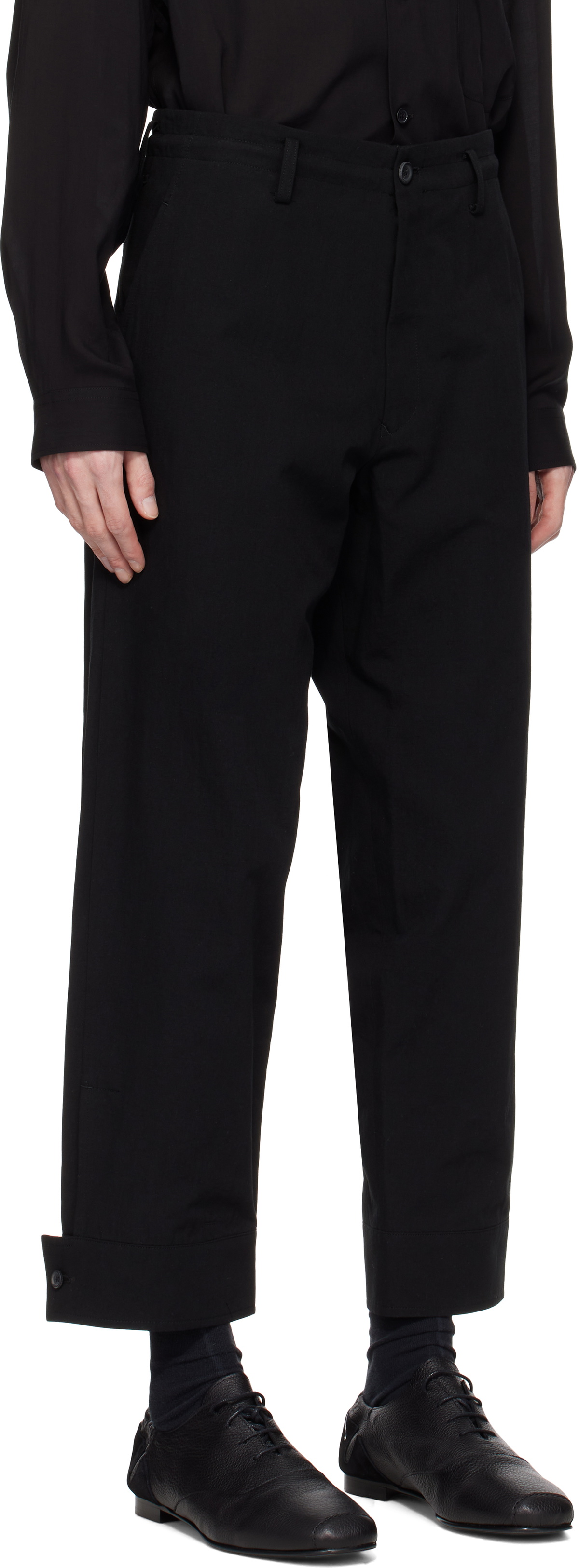 YOHJI YAMAMOTO Black Belted Hem Trousers