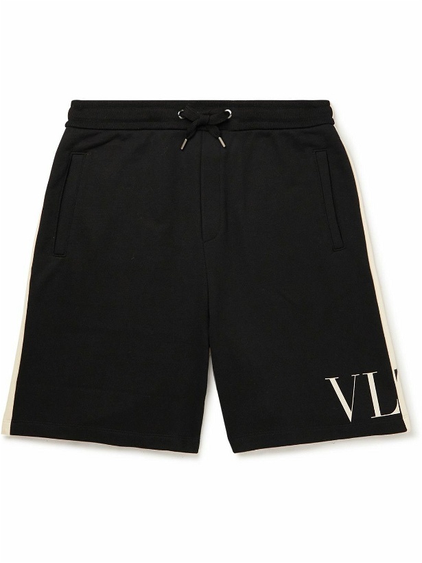 Photo: Valentino - Wide-Leg Logo-Print Colour-Block Cotton-Jersey Drawstring Shorts - Black