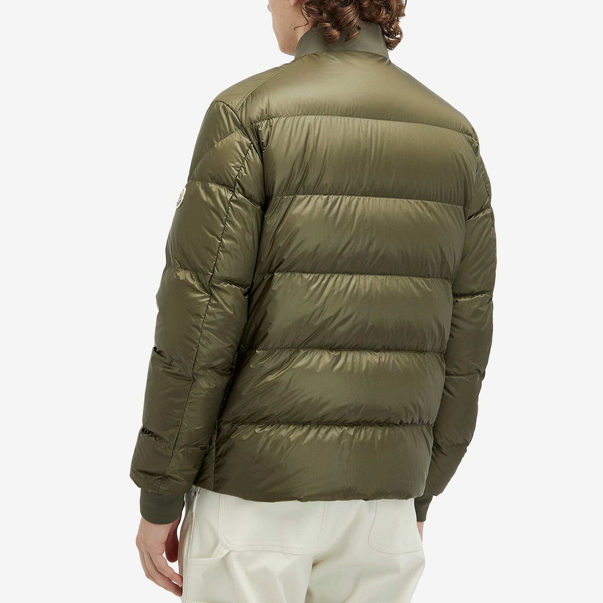 Moncler Men's Bazena Micro Rip Stop Bomber Jacket in Olive