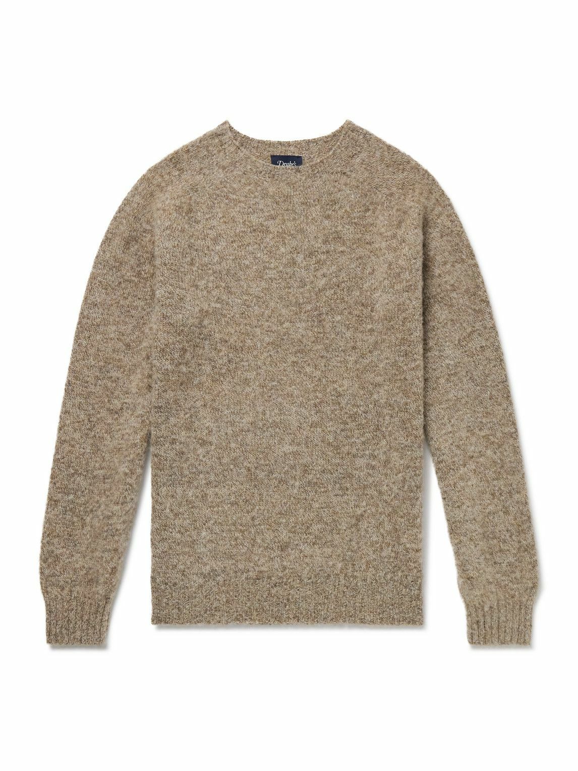 Drake's Men's Brushed Shetland Cable Crew Knit in New Navy Drake's