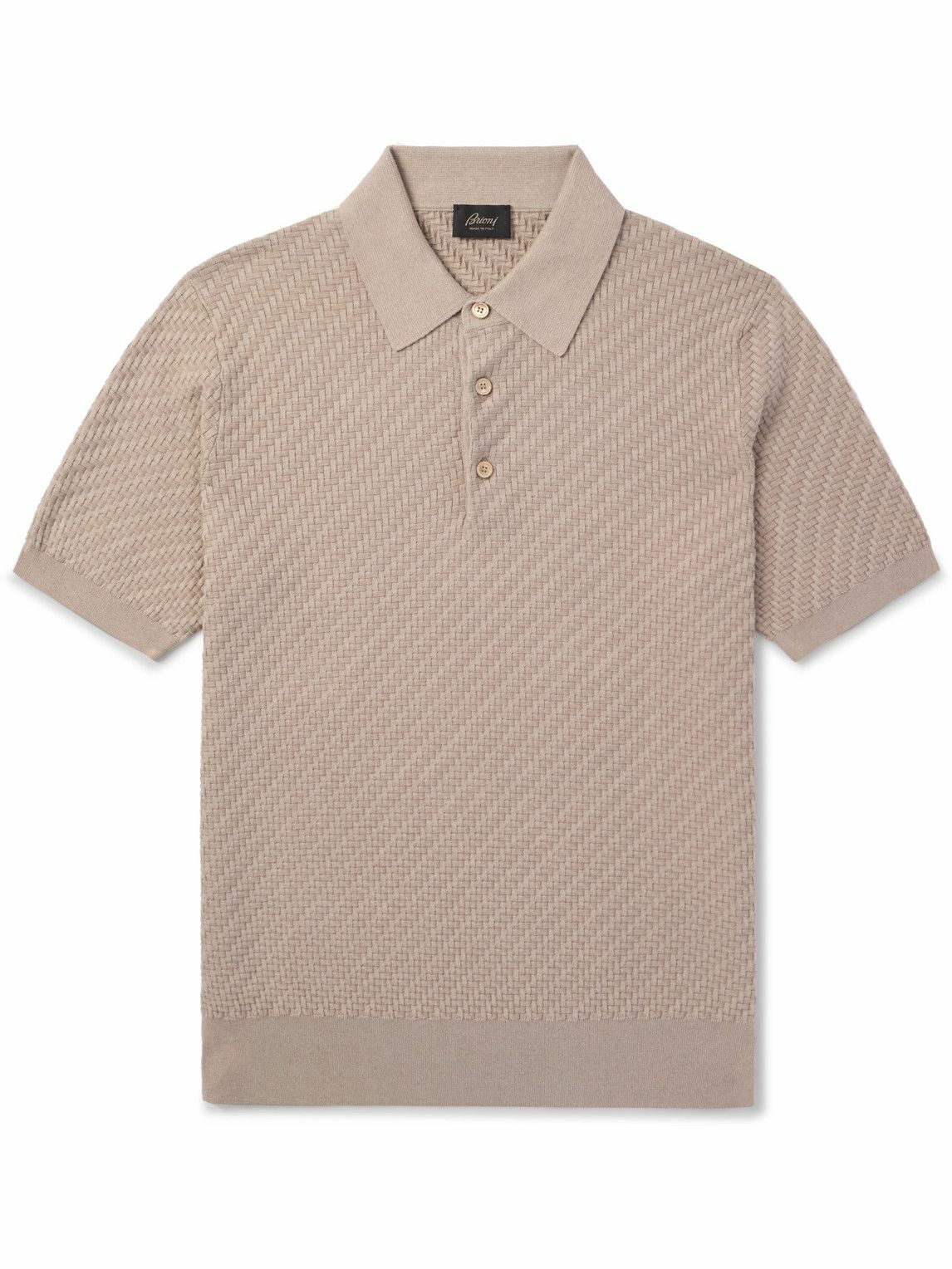 Brioni - Textured-Knit Cotton, Silk and Cashmere-Blend Polo Shirt - Neutrals