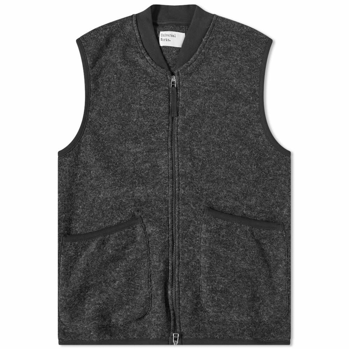 Photo: Universal Works Men's Wool Fleece Zip Waistcoat in Charcoal