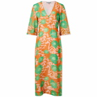 GANNI Women's Printed Light Crepe V-Neck Dress in Vibrant Orange