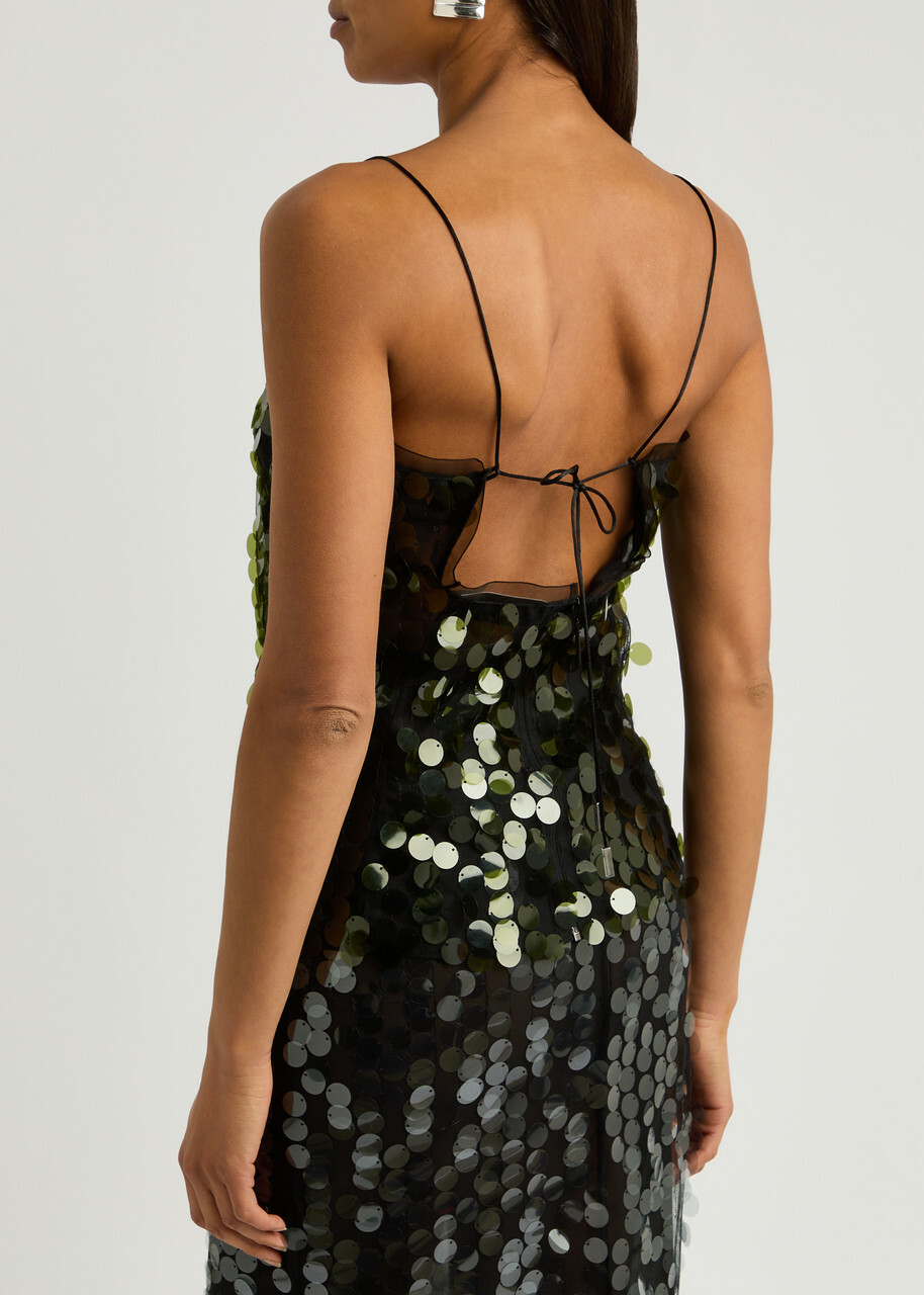 16 Arlington Suero Sequin-embellished Tulle top Dark Green