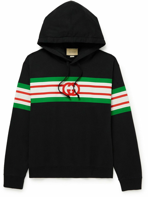 Photo: GUCCI - Logo-Print Cotton-Jersey Hoodie - Black