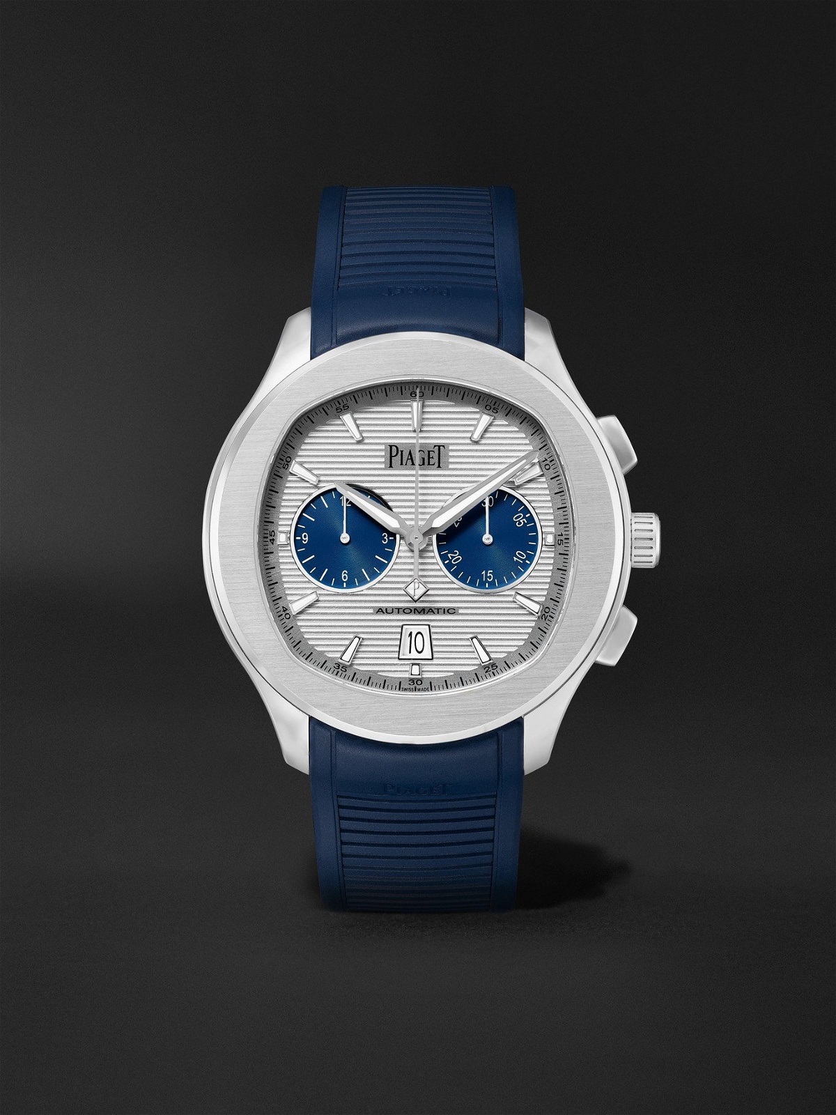 Photo: PIAGET - Polo Automatic Chronograph 42mm Stainless Steel and Rubber Watch, Ref. No. G0A46013 - Blue