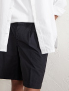3sixteen - Safari Straight-Leg Pleated Cotton-Poplin Shorts - Black