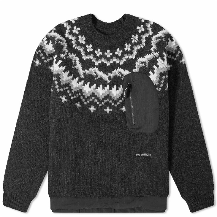 Photo: And Wander Men's Lopi Fair Isle Crew Knit in Black
