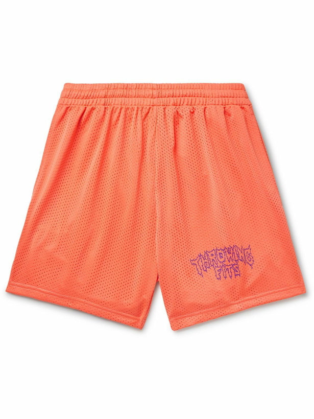 Photo: Throwing Fits - Straight-Leg Logo-Print Mesh Shorts - Orange