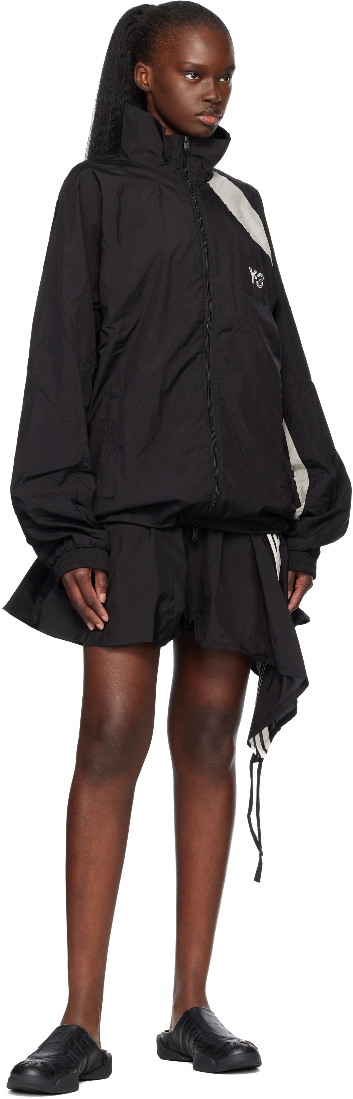Y-3 Black Raw Edge 3 Stripes Nylon Shell Jacket
