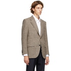 Husbands Off-White and Brown Houndstooth Straight Blazer