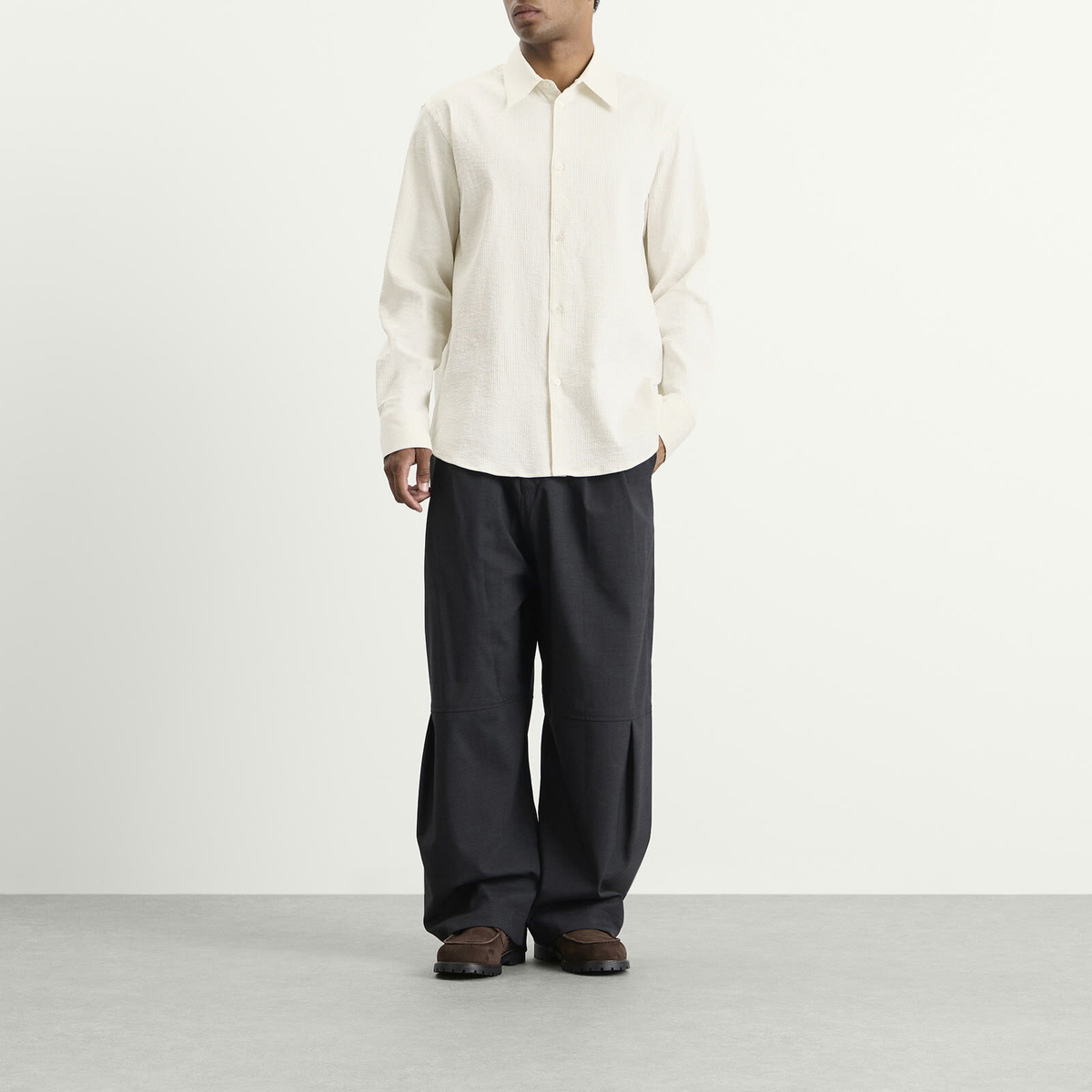 Studio Nicholson Men's View Regular Fit Shirt in Parchment/Black Stripe