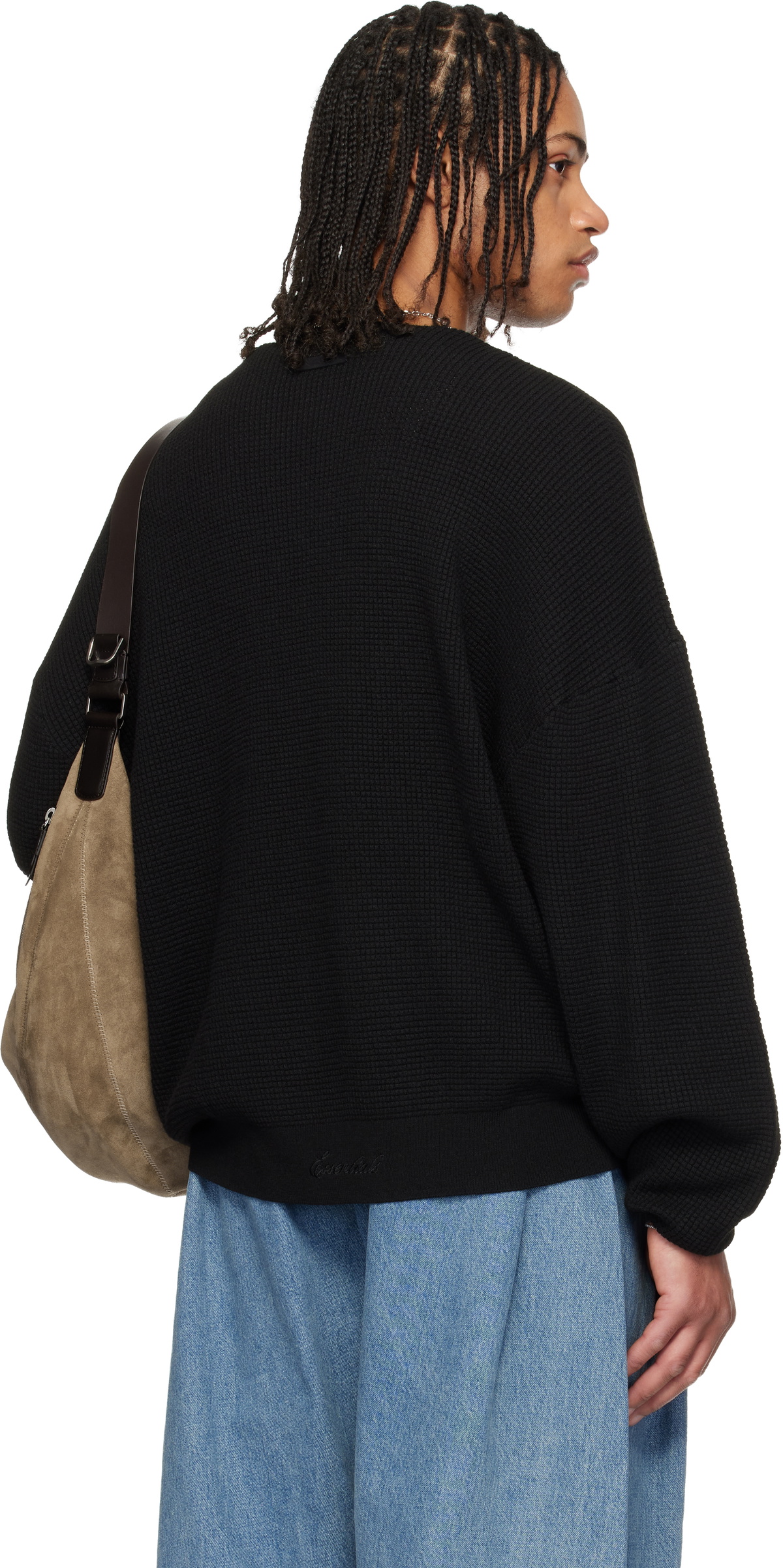 Fear of God ESSENTIALS Black Signature Waffle 90s Crewneck Sweater