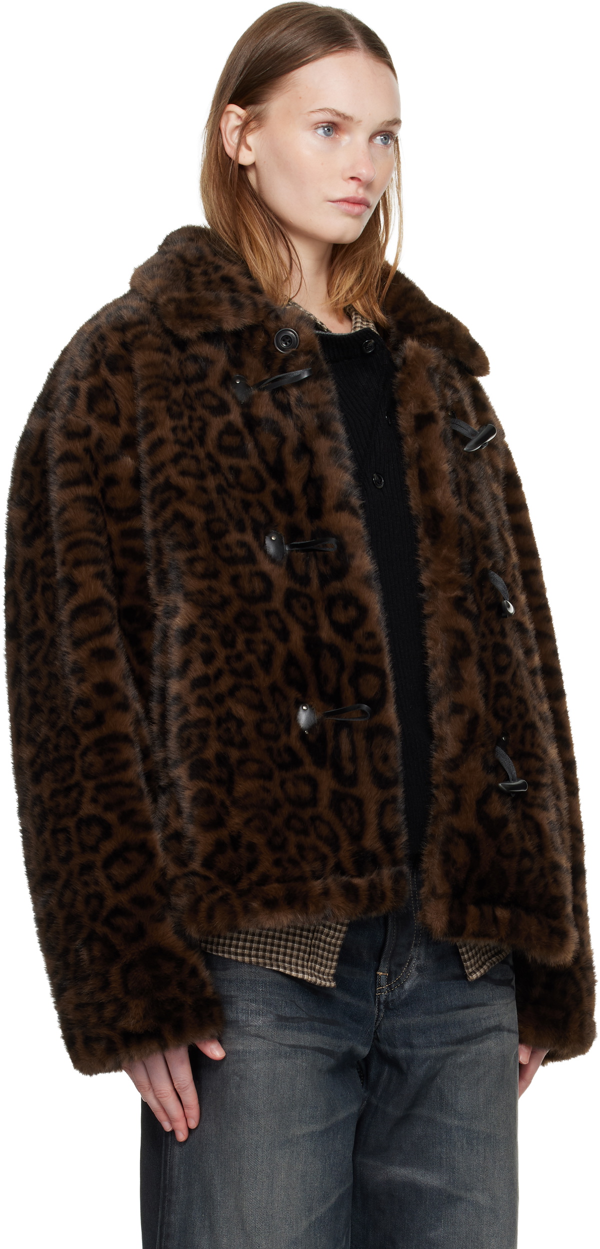 Andersson Bell Brown & Black Leopard Fur Duffle Jacket
