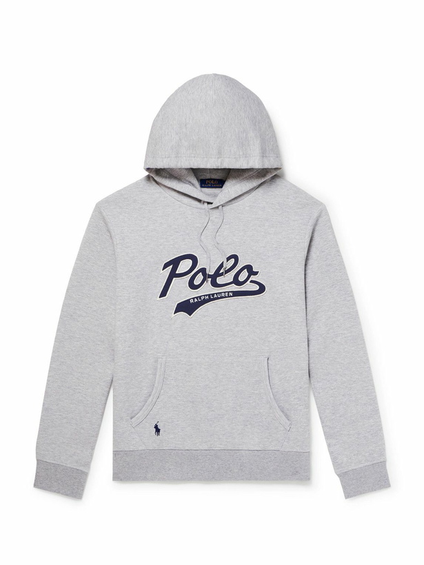 Photo: Polo Ralph Lauren - Logo-Appliquéd Embroidered Cotton-Jersey Hoodie - Gray