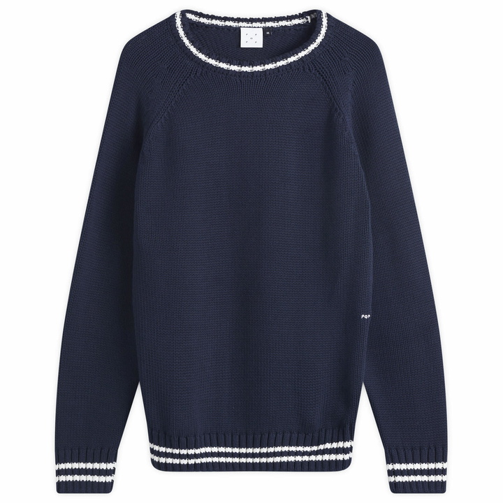 Photo: Pop Trading Company Men's Knitted Logo Crew Sweater in Navy