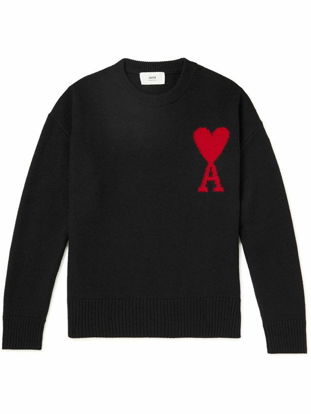 Photo: AMI PARIS - Logo-Intarsia Virgin Wool Sweater - Black