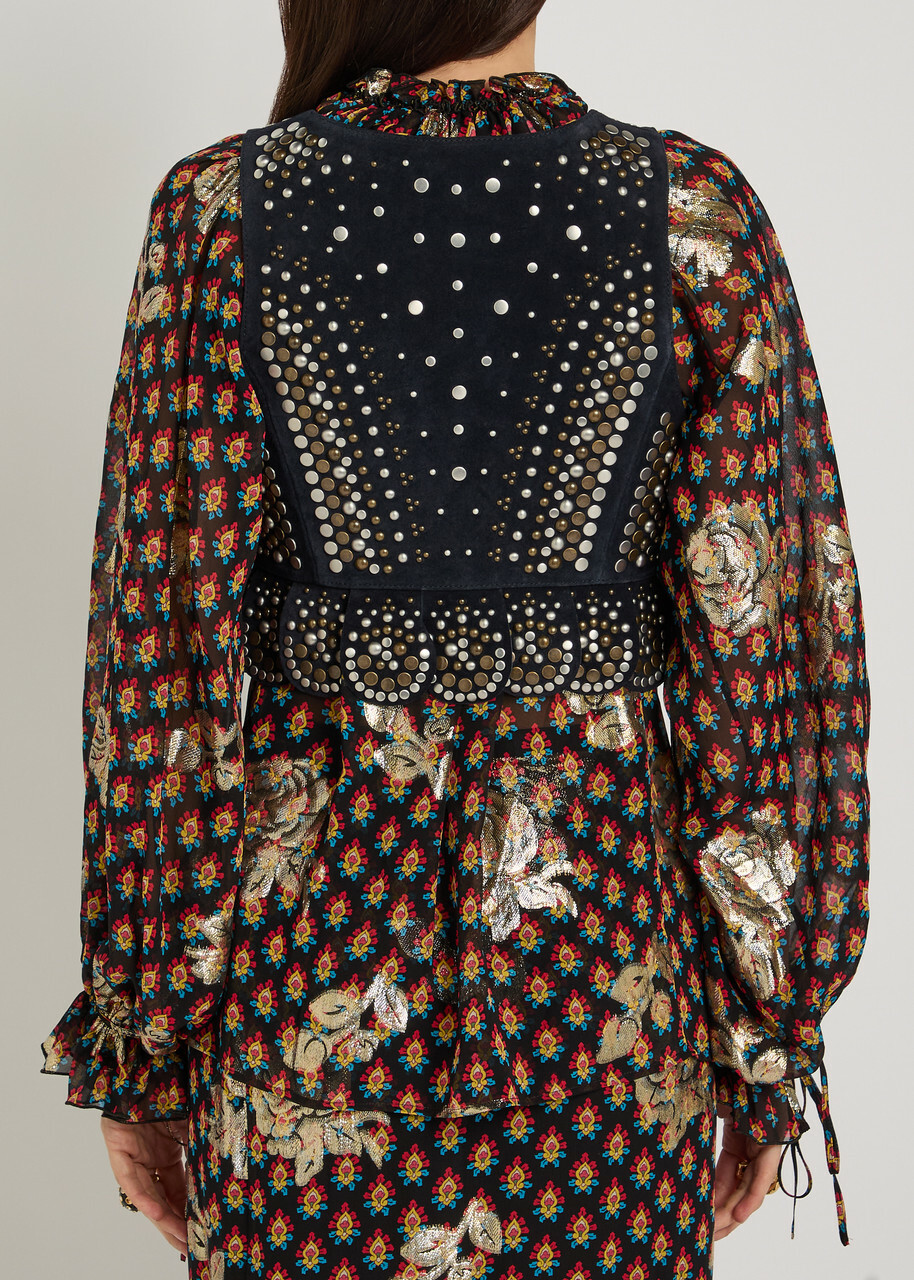 Etro Embellished Suede top Light Blue