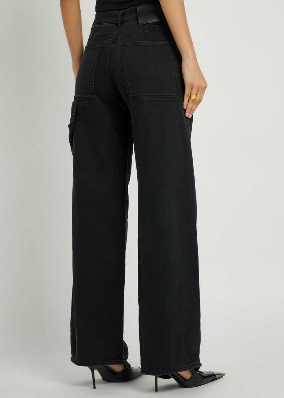 Courrèges Hammer Logo-embroidered Wide-leg Jeans Black