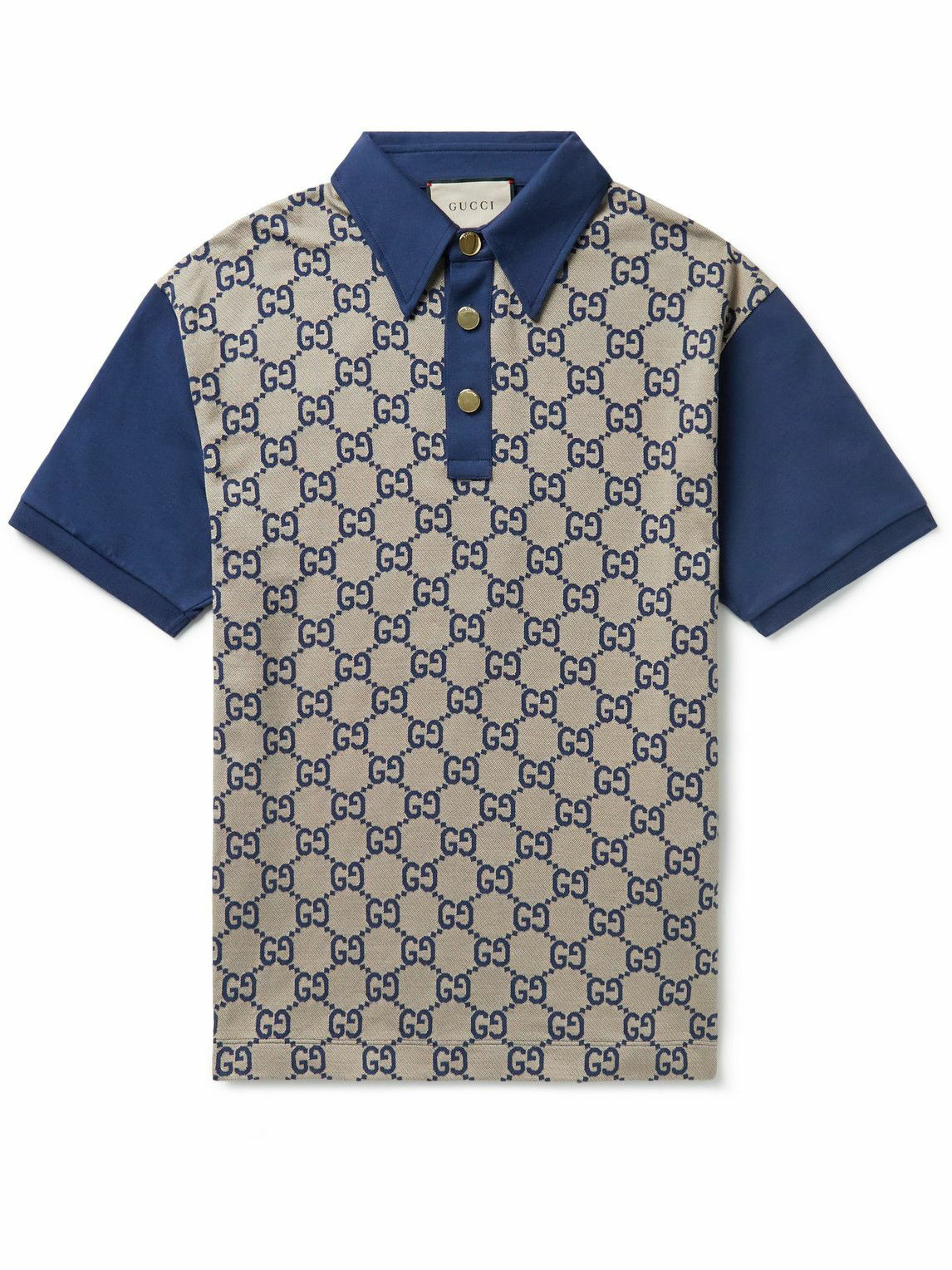 GUCCI - Panelled Cotton-Jersey and Logo-Jacquard Silk-Blend Polo Shirt ...