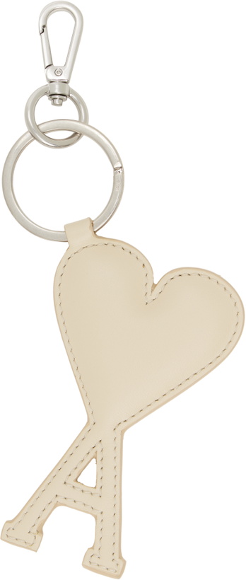 Photo: AMI Paris Silver & Beige Leather Ami de Coeur Keychain