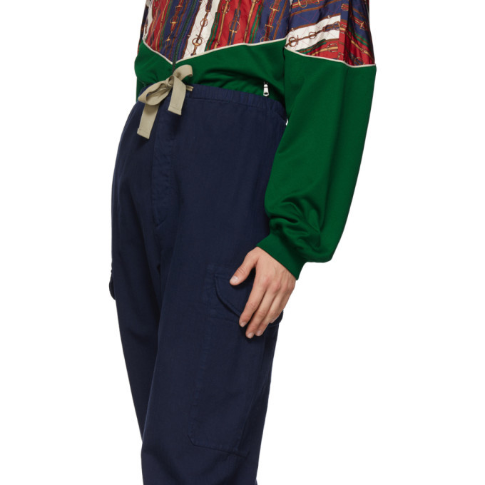 Gucci Blue Herringbone Cargo Pants