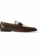 Tod's - Canvas-Trimmed Leather Penny Loafers - Brown