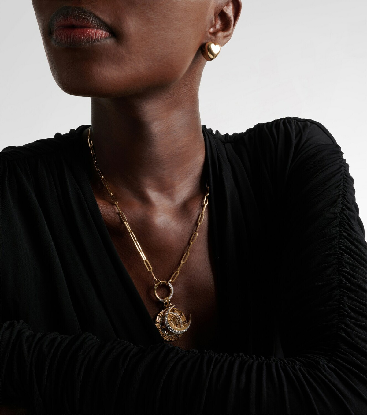 FoundRae Infinite Gratitude & Crescent 18kt gold pendant necklace with diamond