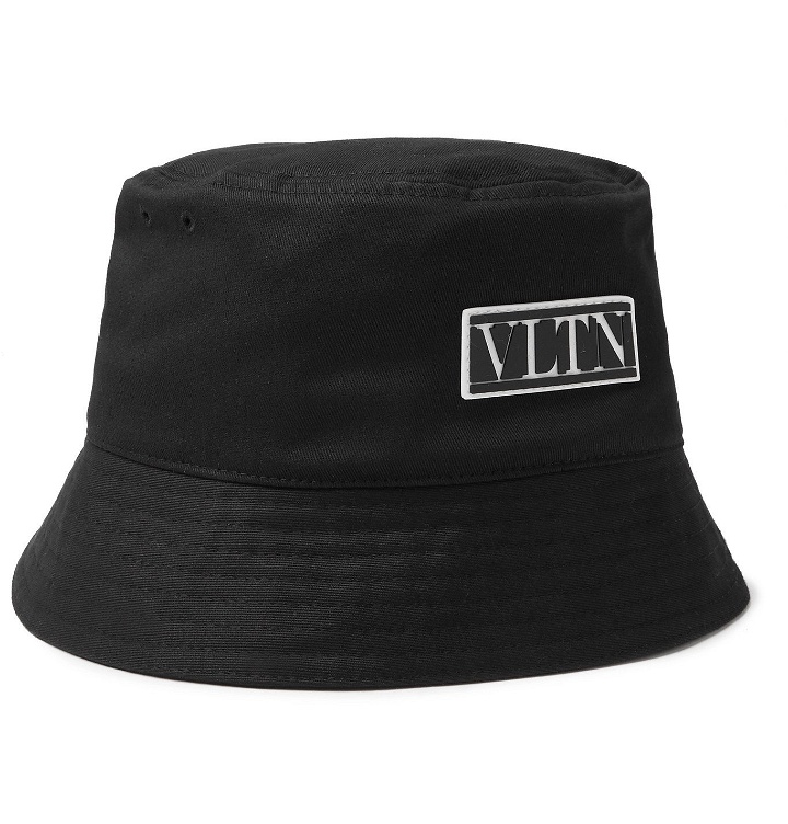 Photo: Valentino - Valentino Garavani Logo-Appliquéd Cotton-Canvas Bucket Hat - Black